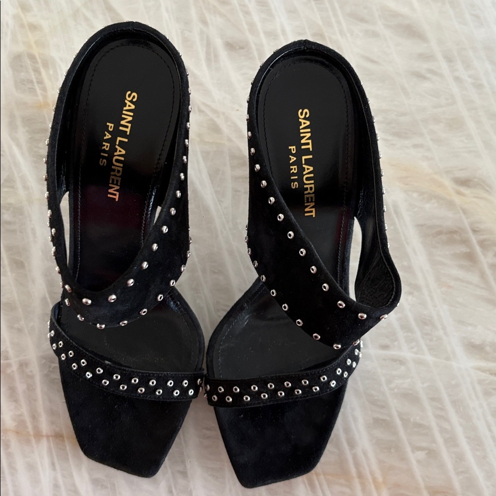 Saint Laurent Black Studded Heels Size 38 - Picture 4 of 15